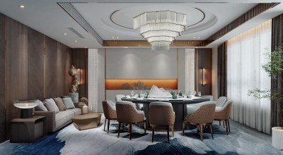 新中式酒店餐厅包间3D模型下载